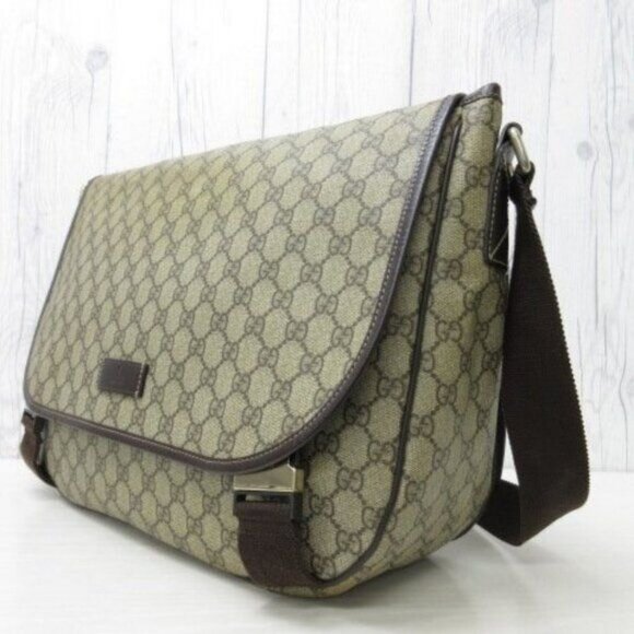 Authentic Gucci GG Plus XL Messenger Bag Canvas Monogram Flap Logo Supreme Tan - Picture 4 of 16
